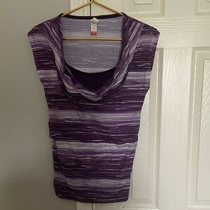 Sleeveless Cowl Neck Purple Striped Top